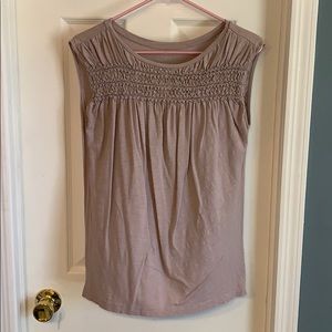 LOFT Dusty Purple Tee Smocked Detail